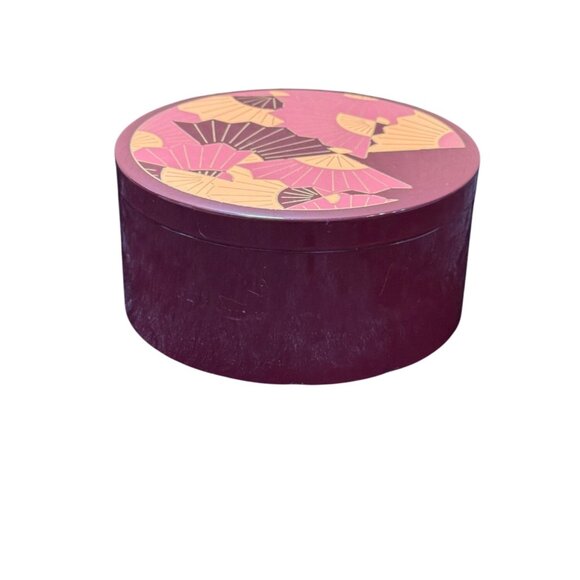 Vintage Japanese-Style Lacquered Plastic Round  Box With Fan Pattern - Picture 2 of 7